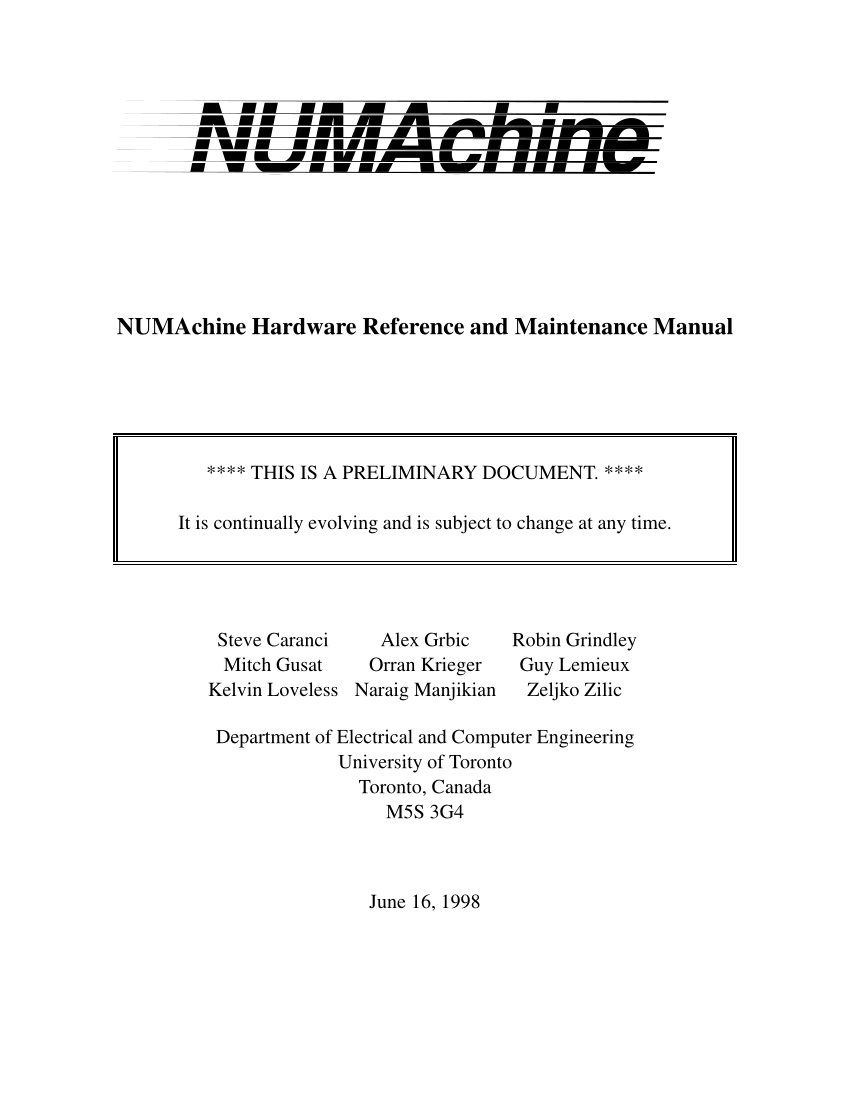 PDF) NUMAchine Hardware Reference and Maintenance Manual