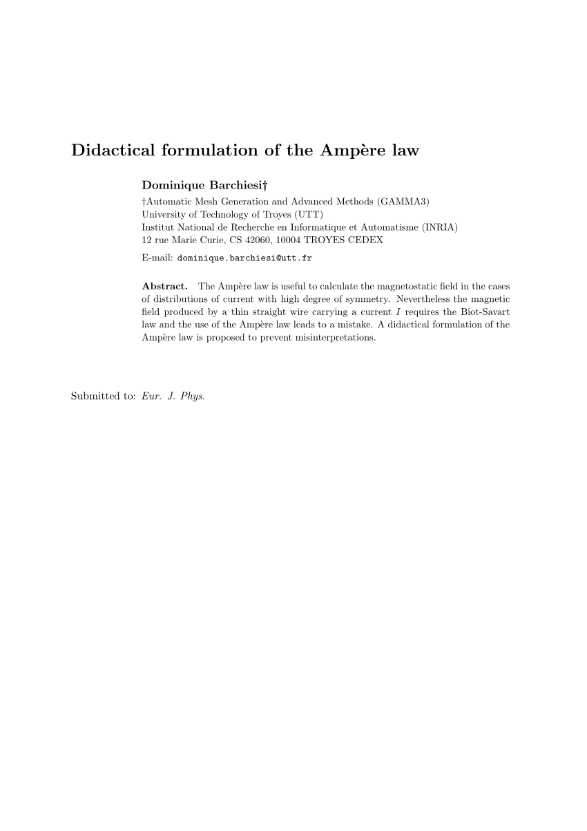 Pdf Didactical Formulation Of The Ampere Law
