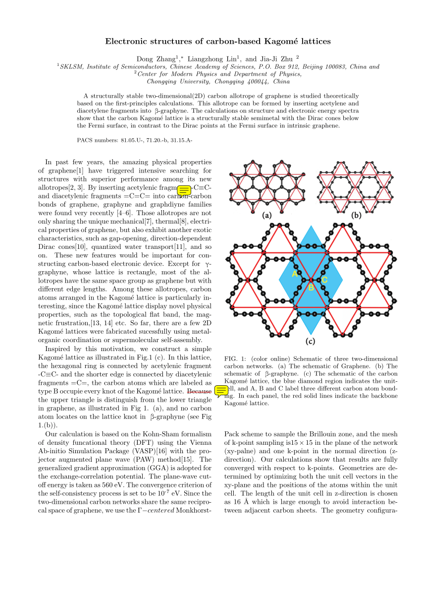 (PDF) Electronic Structures of Carbon-Based Kagomé Lattices