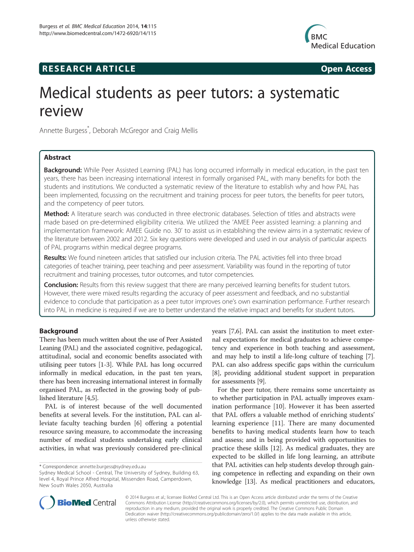 systematic review of peer teaching and learning in clinical education