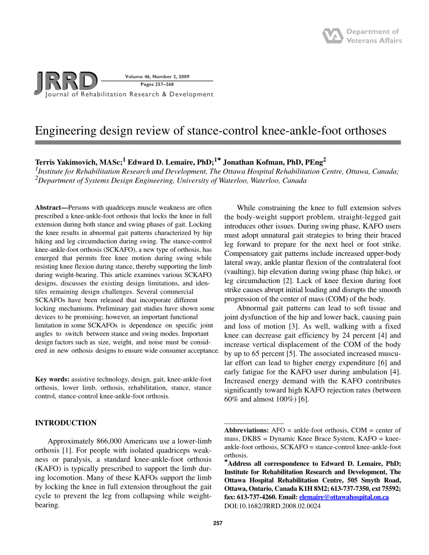 PDF) Engineering design review of stance-control knee-ankle-foot orthoses