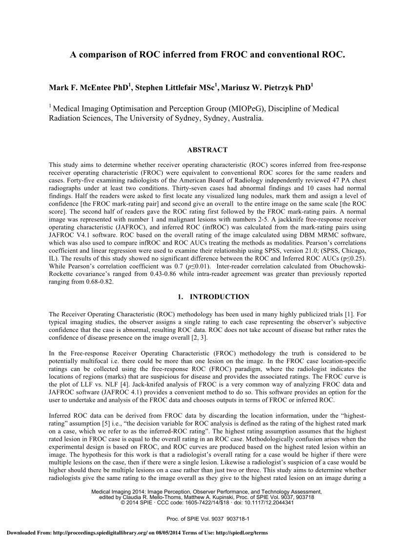 Pdf A Comparison Of Roc Inferred From Froc And Conventional Roc