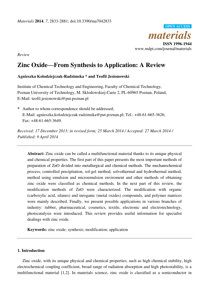 zinc oxide research paper
