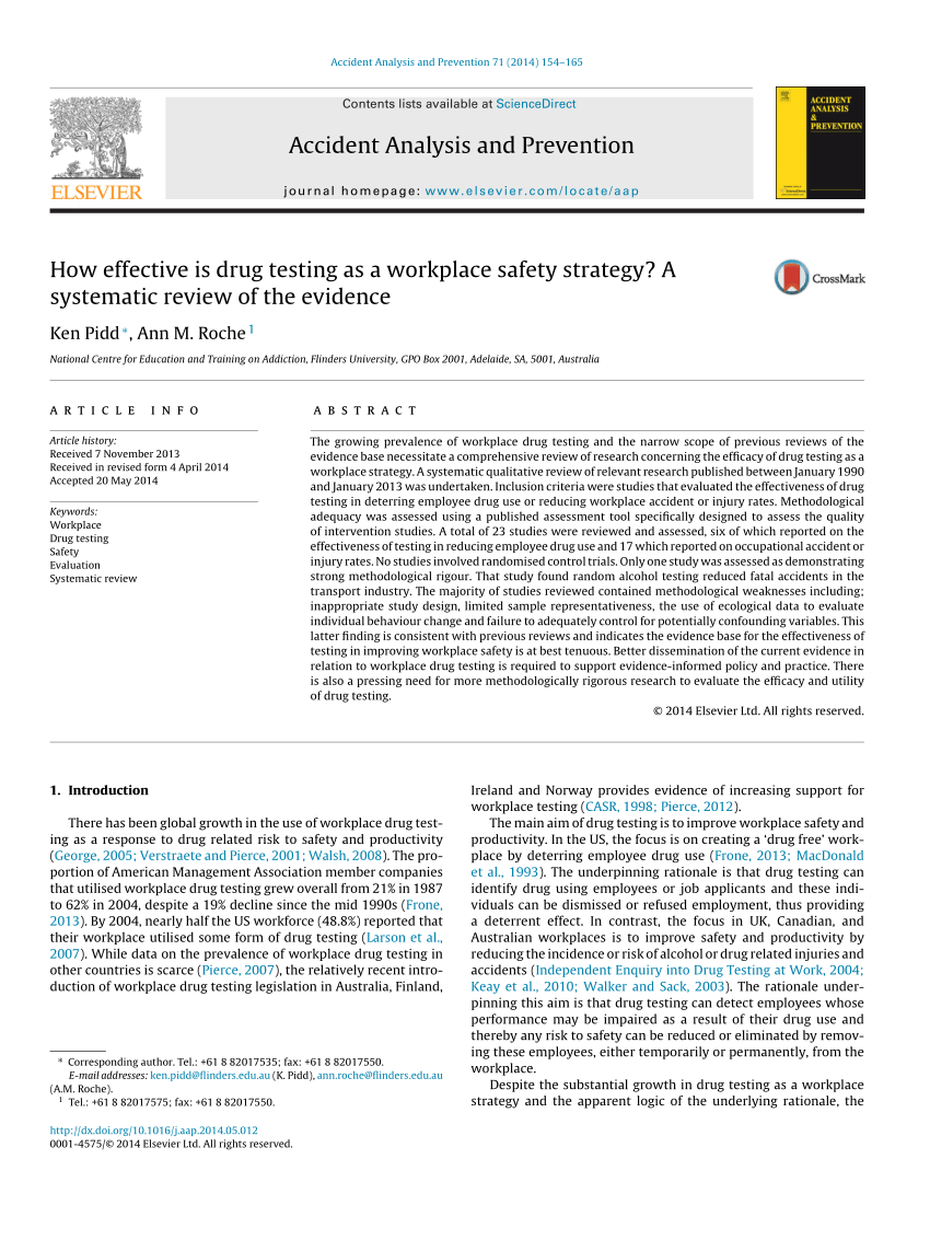 PDF) How effective is drug testing as a workplace safety strategy? A  systematic review of the evidence