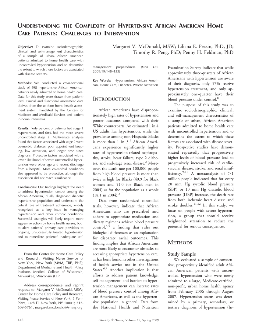 Pdf Understanding The Complexity Of Hypertensive African American Home Care Patients Challenges To Intervention