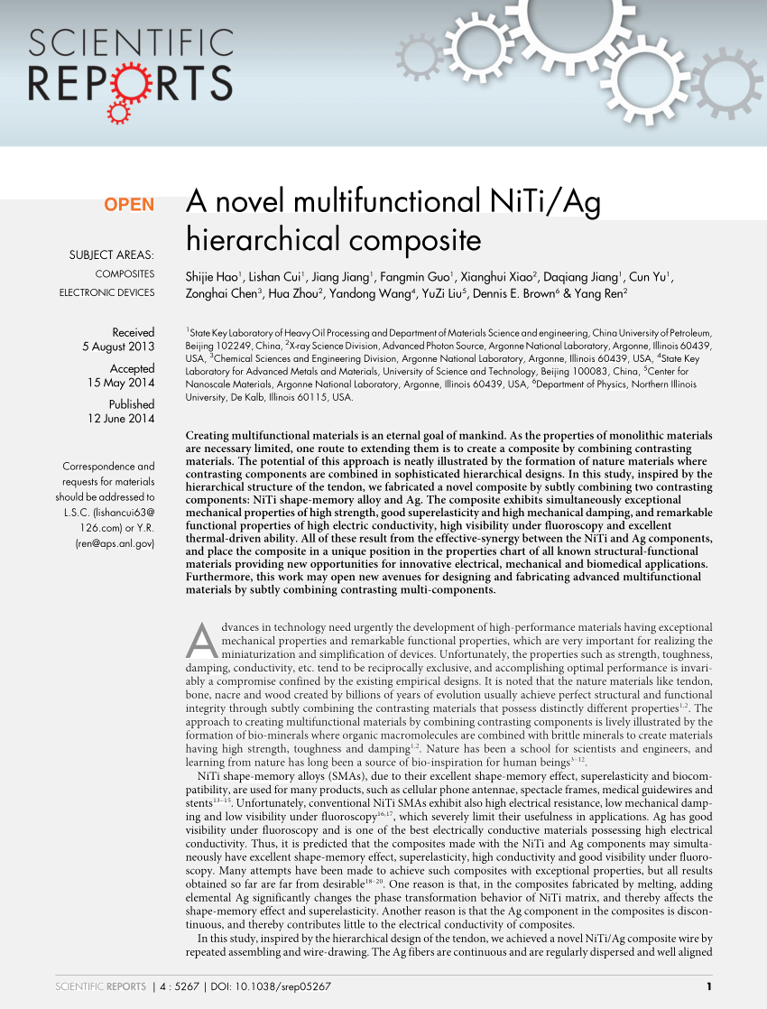 PDF) A novel multifunctional NiTi/Ag hierarchical composite
