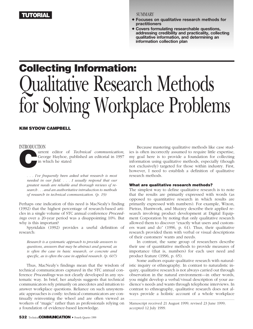 PDF) Collecting Information: Qualitative Research Methods for ...