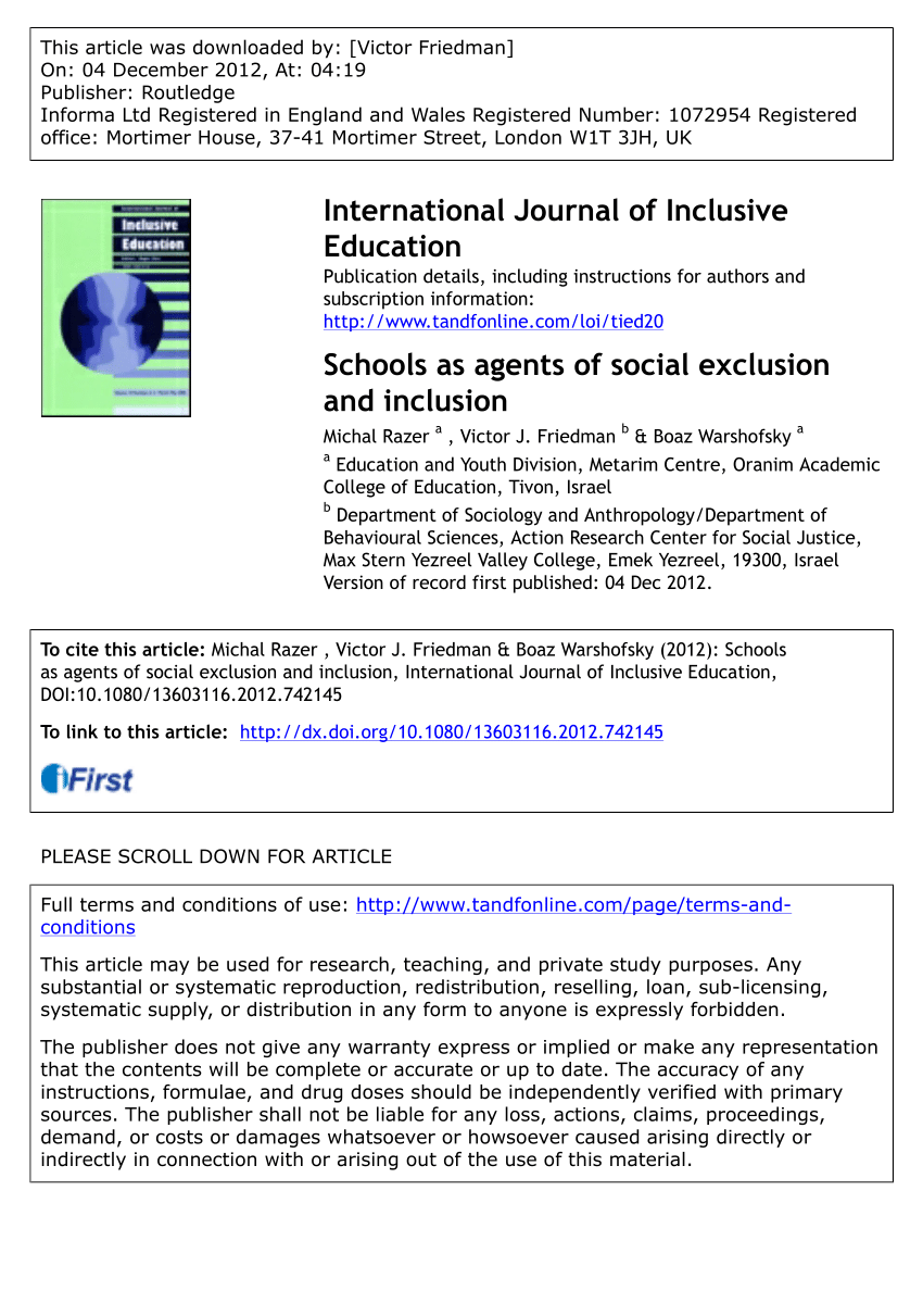 Pdf Schools As Agents Of Social Exclusion And Inclusion