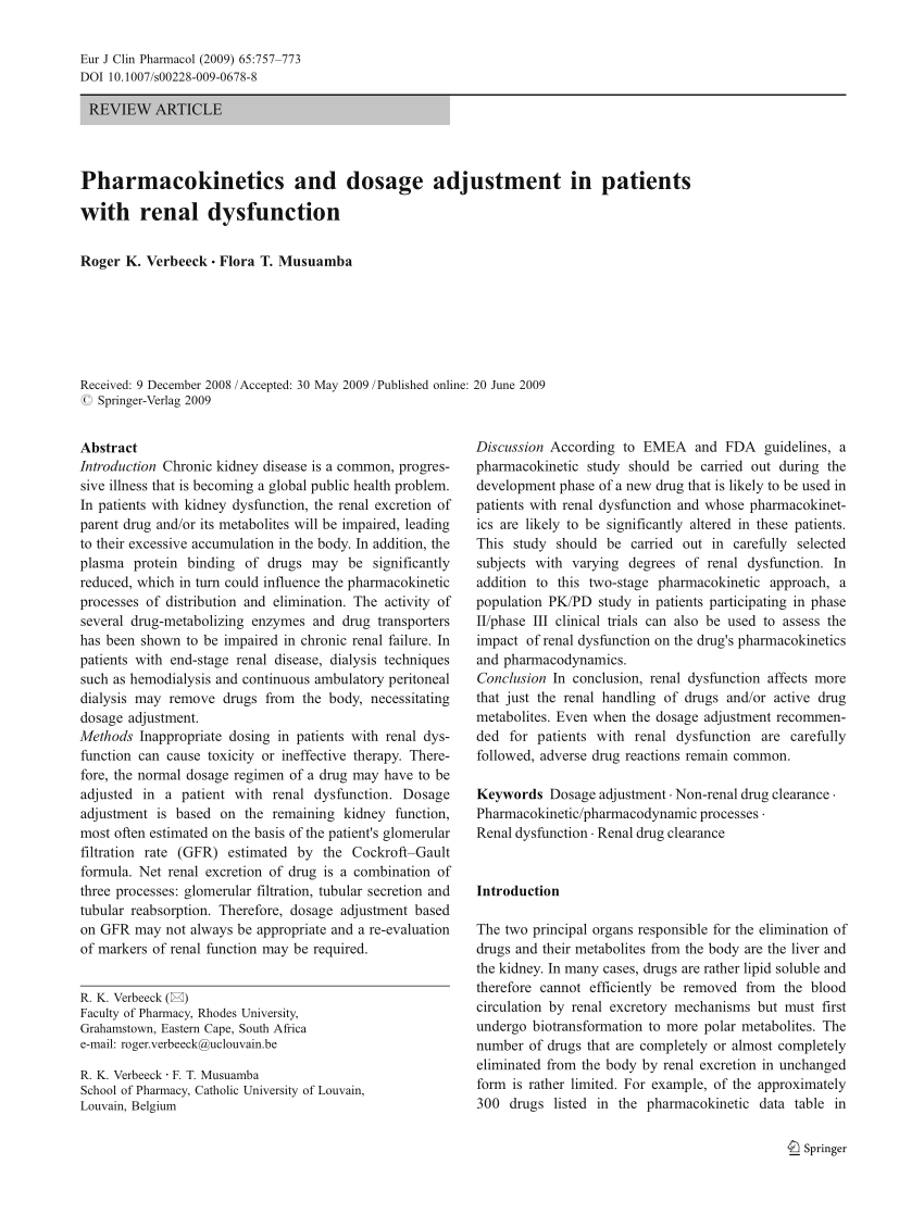 Pdf Pharmacokinetics And Dosage Adjustment In Patients With Renal Dysfunction