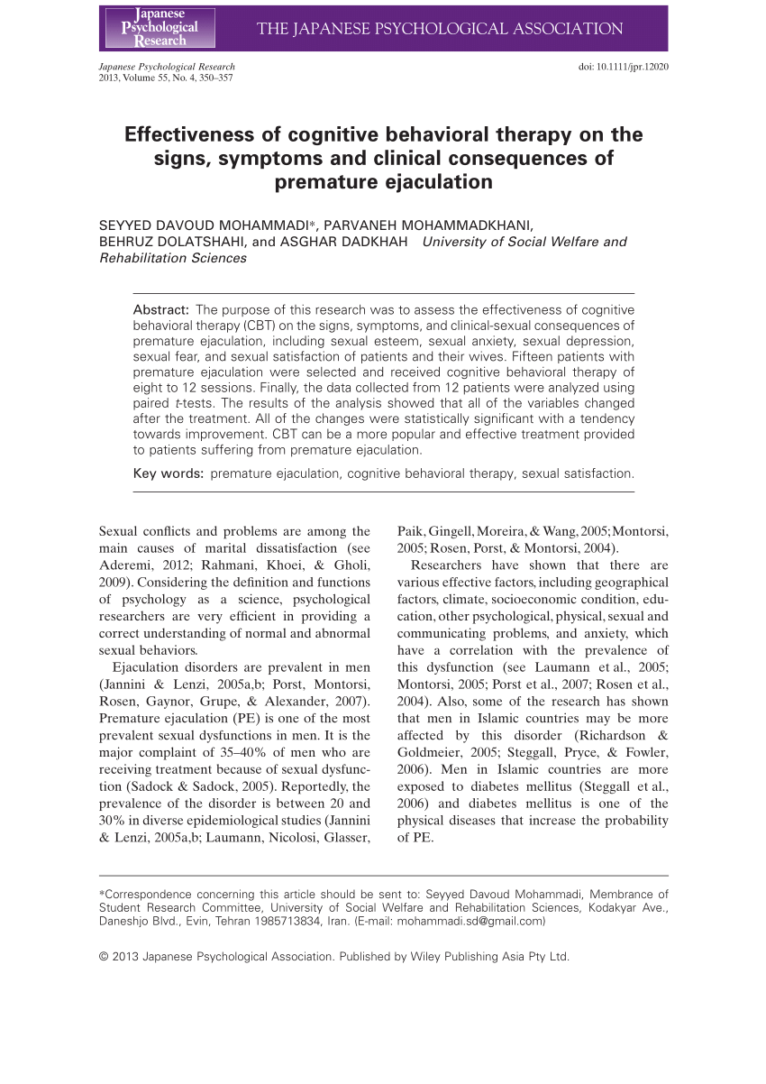 PDF Effectiveness of cognitive behavioral therapy on the signs