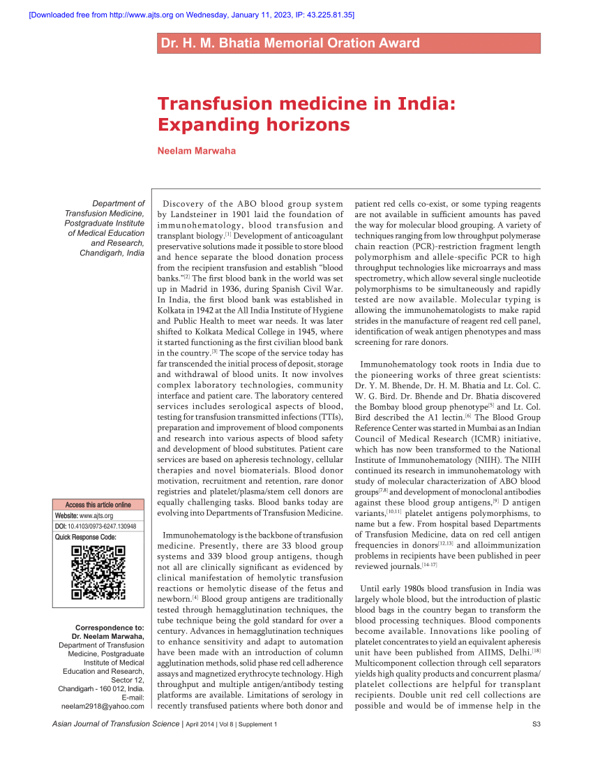 phd in transfusion medicine in india