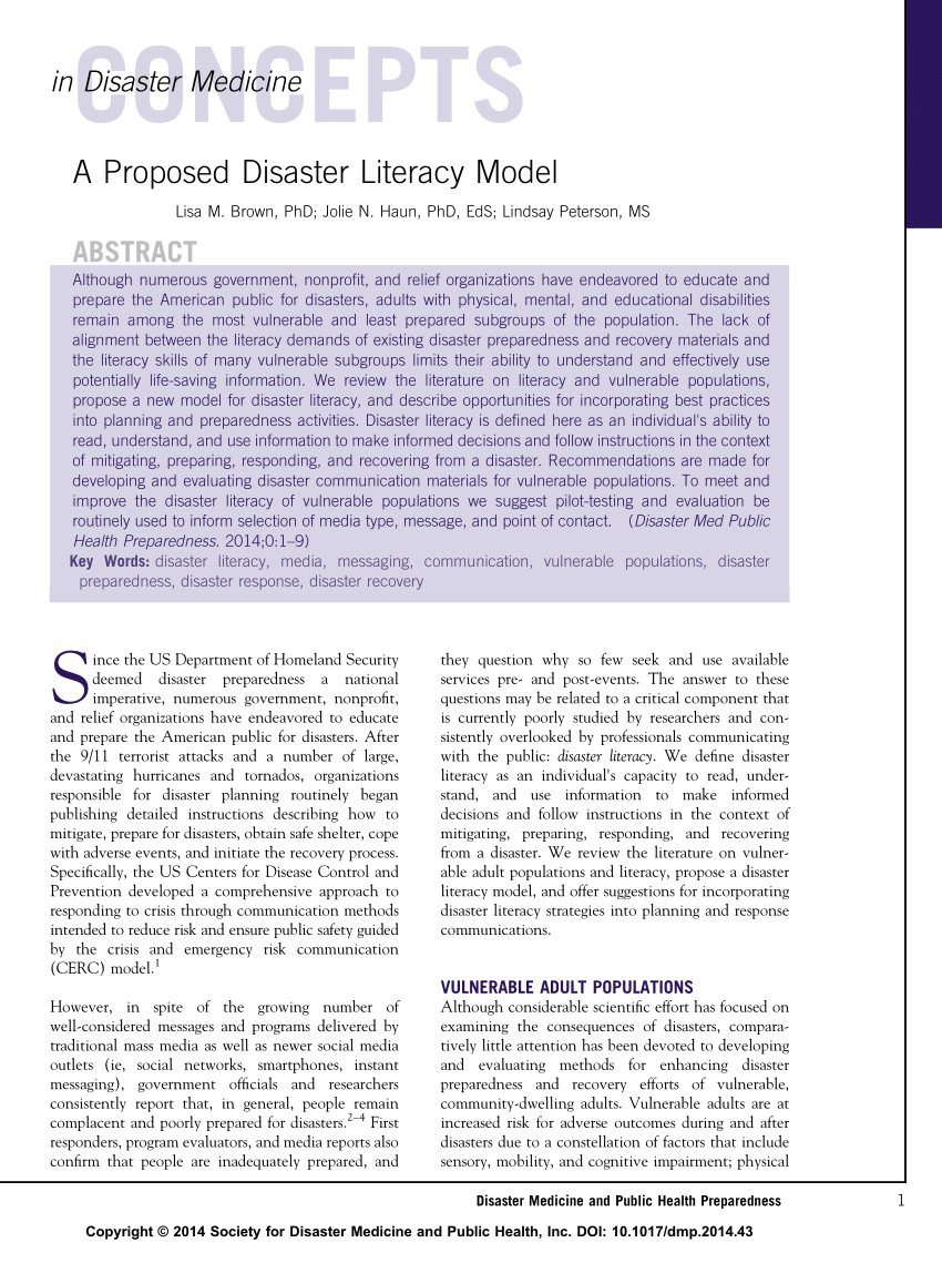 PDF A Proposed Disaster Literacy Model