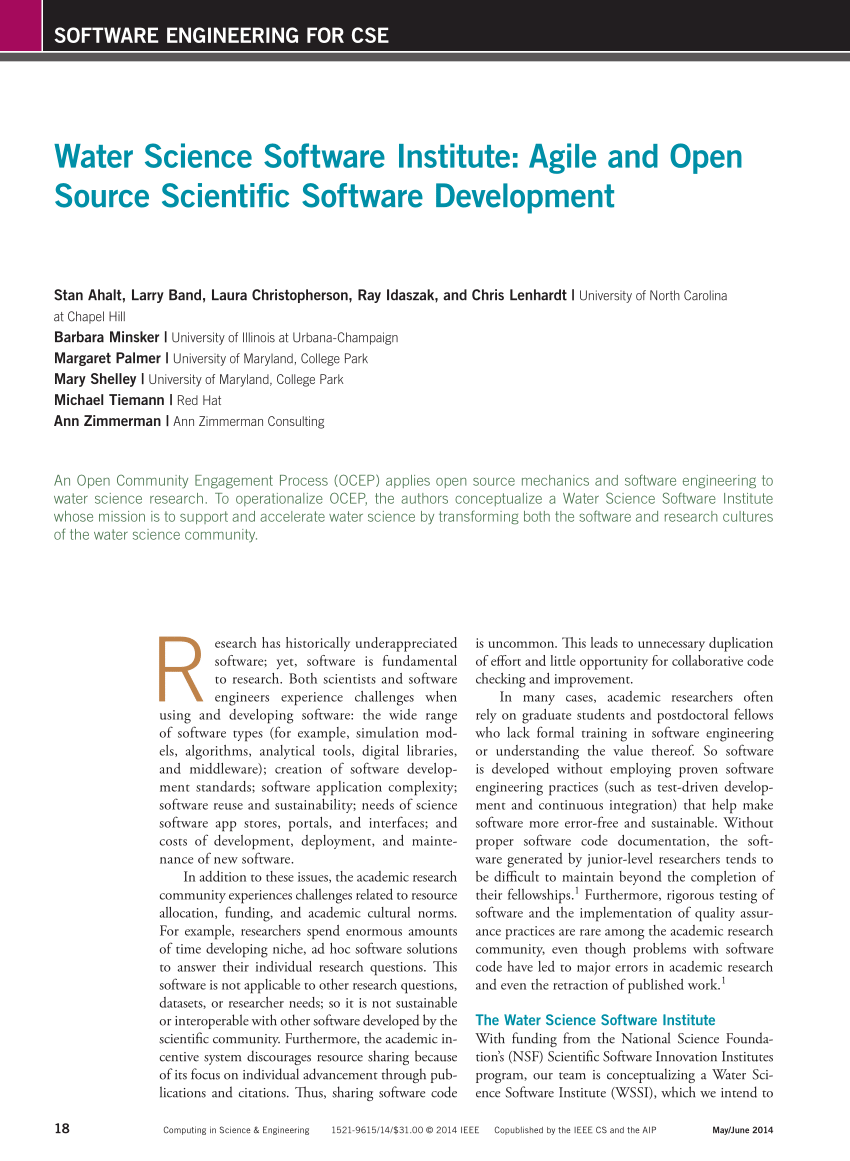 Pdf Water Science Software Institute Agile And Open Source