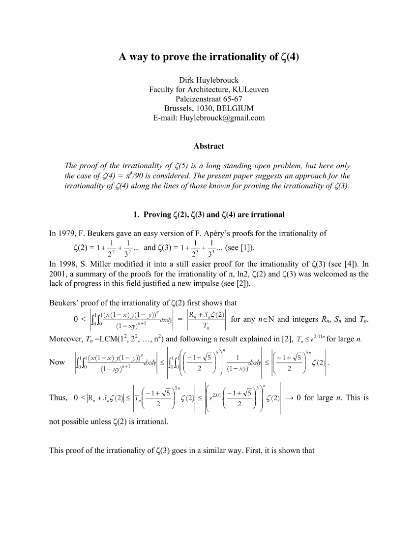 Pdf A Way To Prove The Irrationality Of Zeta 4
