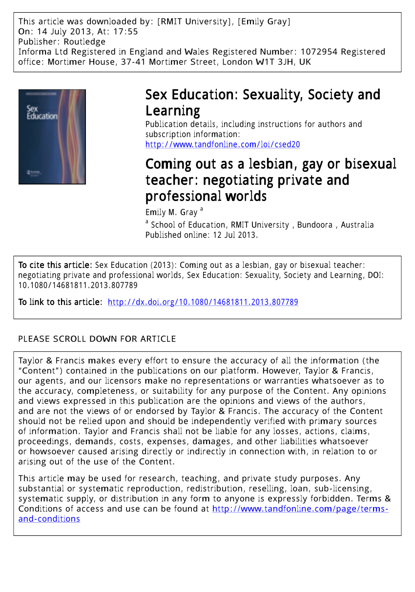 PDF) Coming out as a lesbian, gay or bisexual teacher: negotiating private  and professional worlds