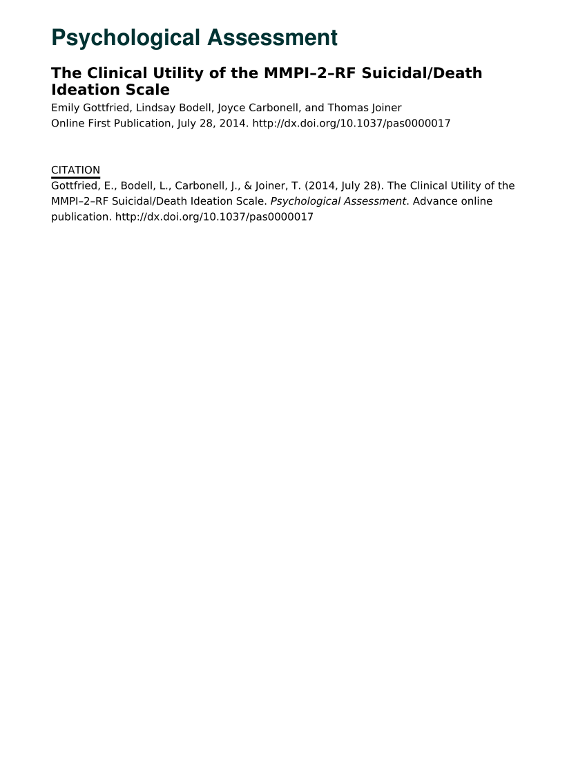 PDF) The clinical utility of the MMPI-2-RF Suicidal/Death Ideation