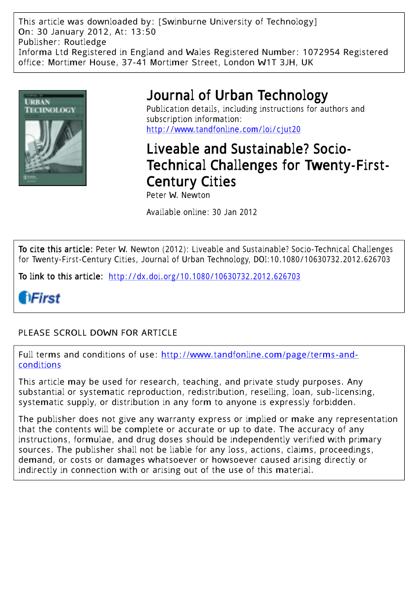 PDF) Liveable and Sustainable? Socio-Technical Challenges for  Twenty-First-Century Cities
