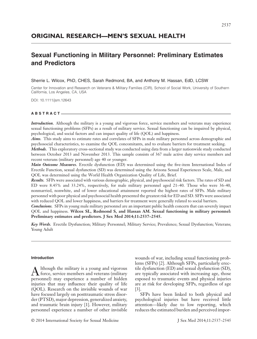 PDF Sexual Functioning in Military Personnel Preliminary