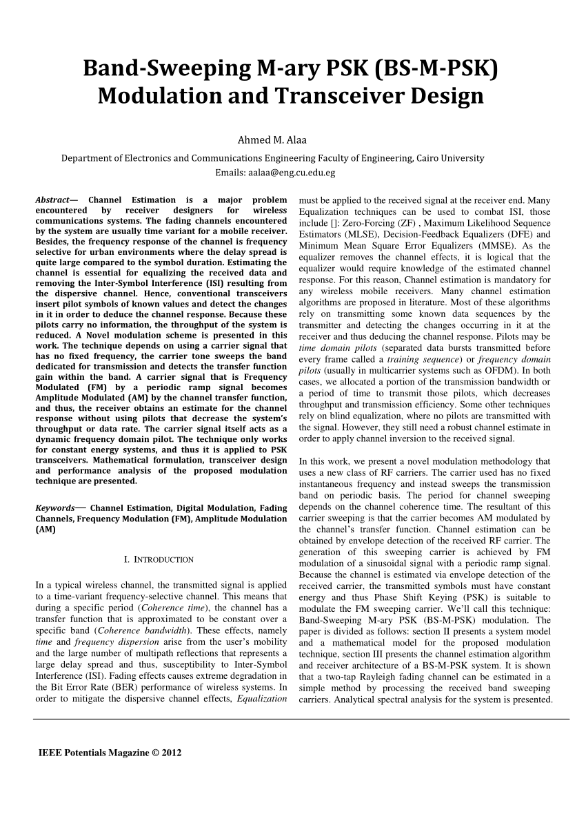 (PDF) Band-Sweeping M-ary PSK (BS-M-PSK) Modulation and Transceiver Design