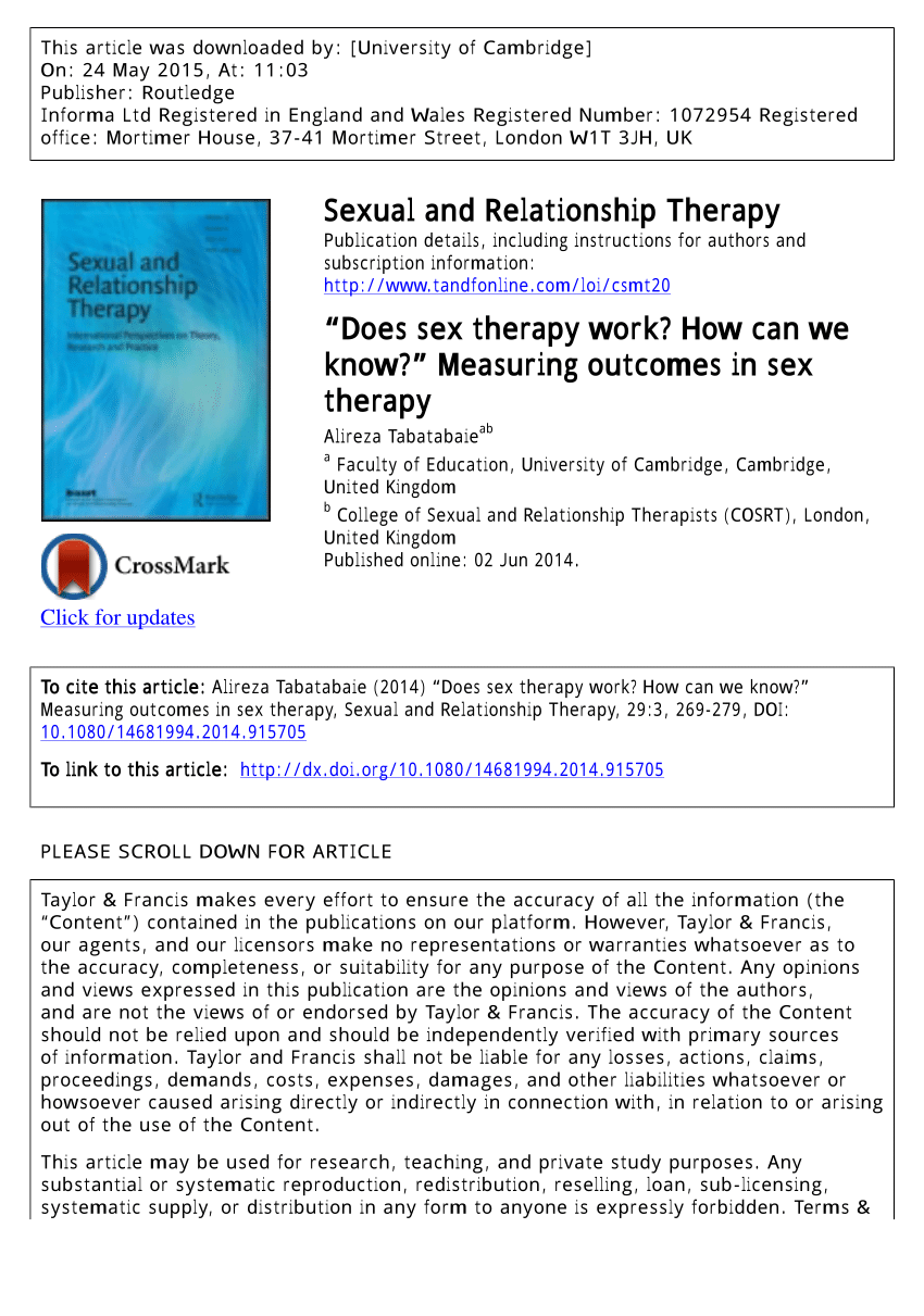 Pdf “does Sex Therapy Work How Can We Know” Measuring Outcomes In