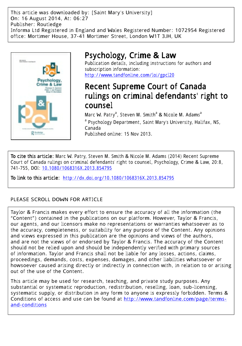 (PDF) Recent Supreme Court of Canada rulings on criminal defendants
