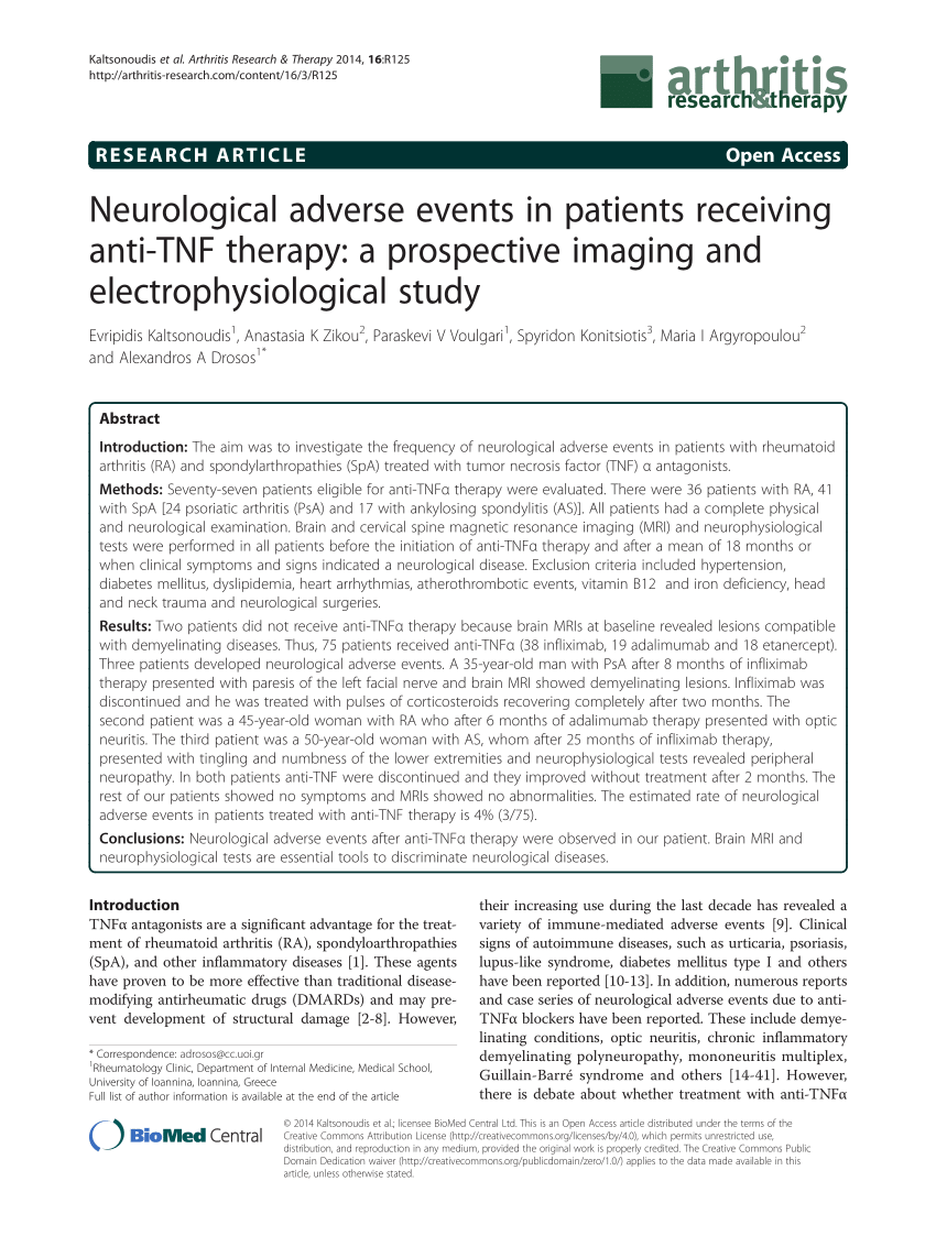 (PDF) Neurological adverse events in patients receiving anti-TNF