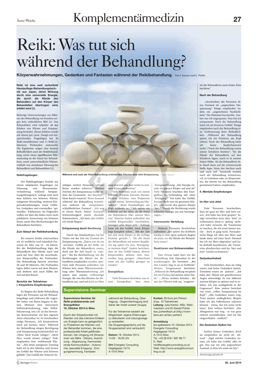 Pdf Reiki Was Tut Sich Wahrend Der Behandlung Korperwahrnehmungen Gedanken Und Fantasien Wahrend Der Reikibehandlung