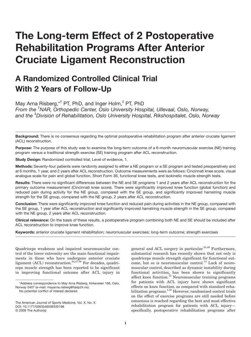 Rehabilitation After ACL Reconstruction, Return to Sport and