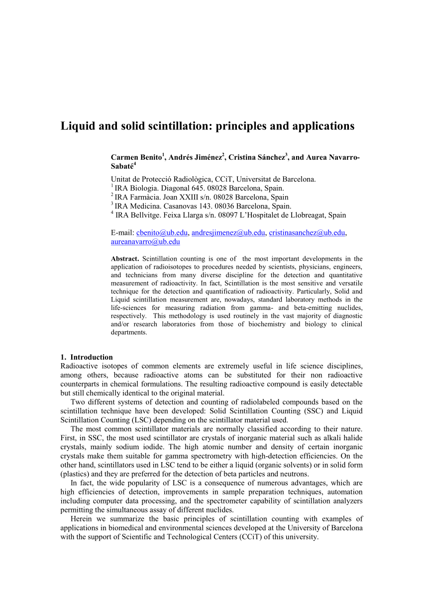 (PDF) Liquid and solid scintillation principles and applications