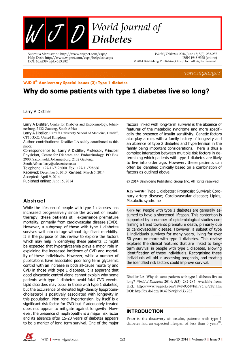 Pdf Why Do Some People With Type 1 Diabetes Live So Long