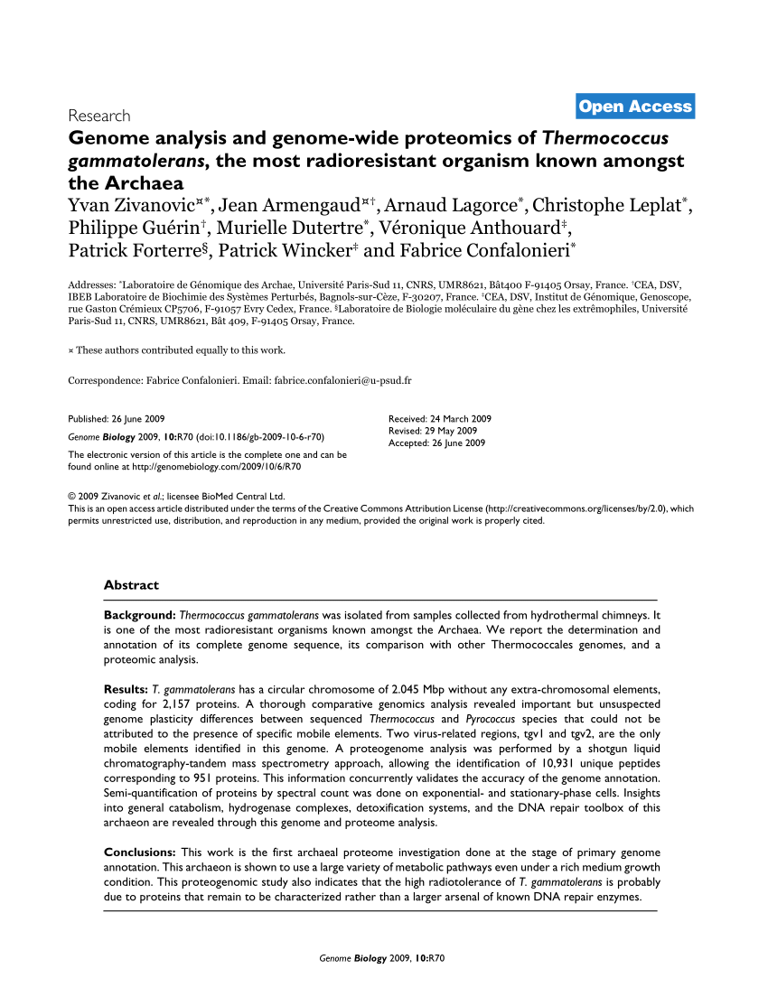 PDF) Genome analysis and genome-wide proteomics of Thermococcus ...