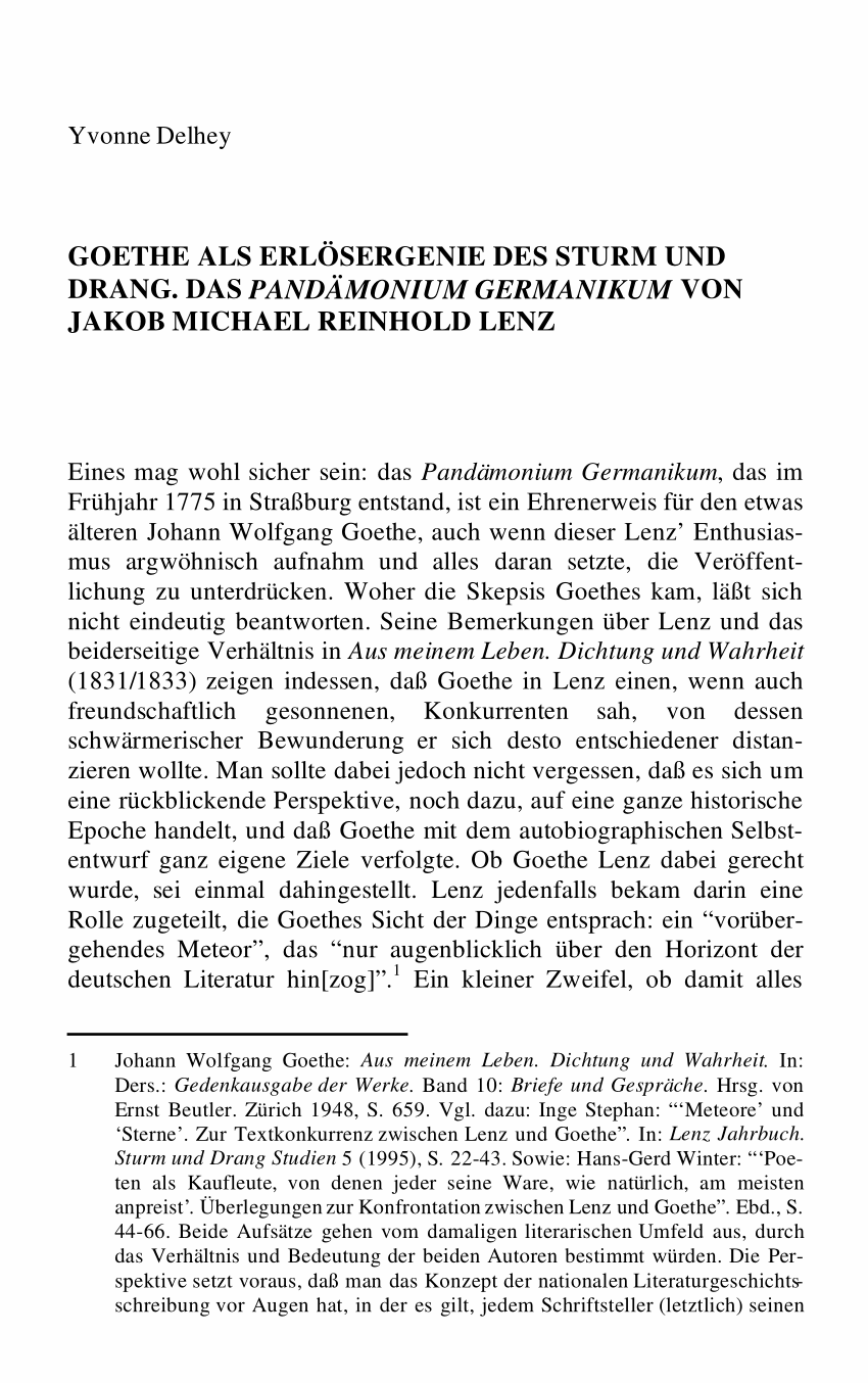 PDF Goethe als Erlösergenie des Sturm und Drang Das Pandämonium Germanikum von Jakob Michael Reinhold Lenz