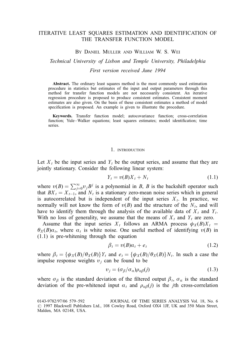 Pdf Iterative Least Squares Estimation And Identification Of The Transfer Function Model