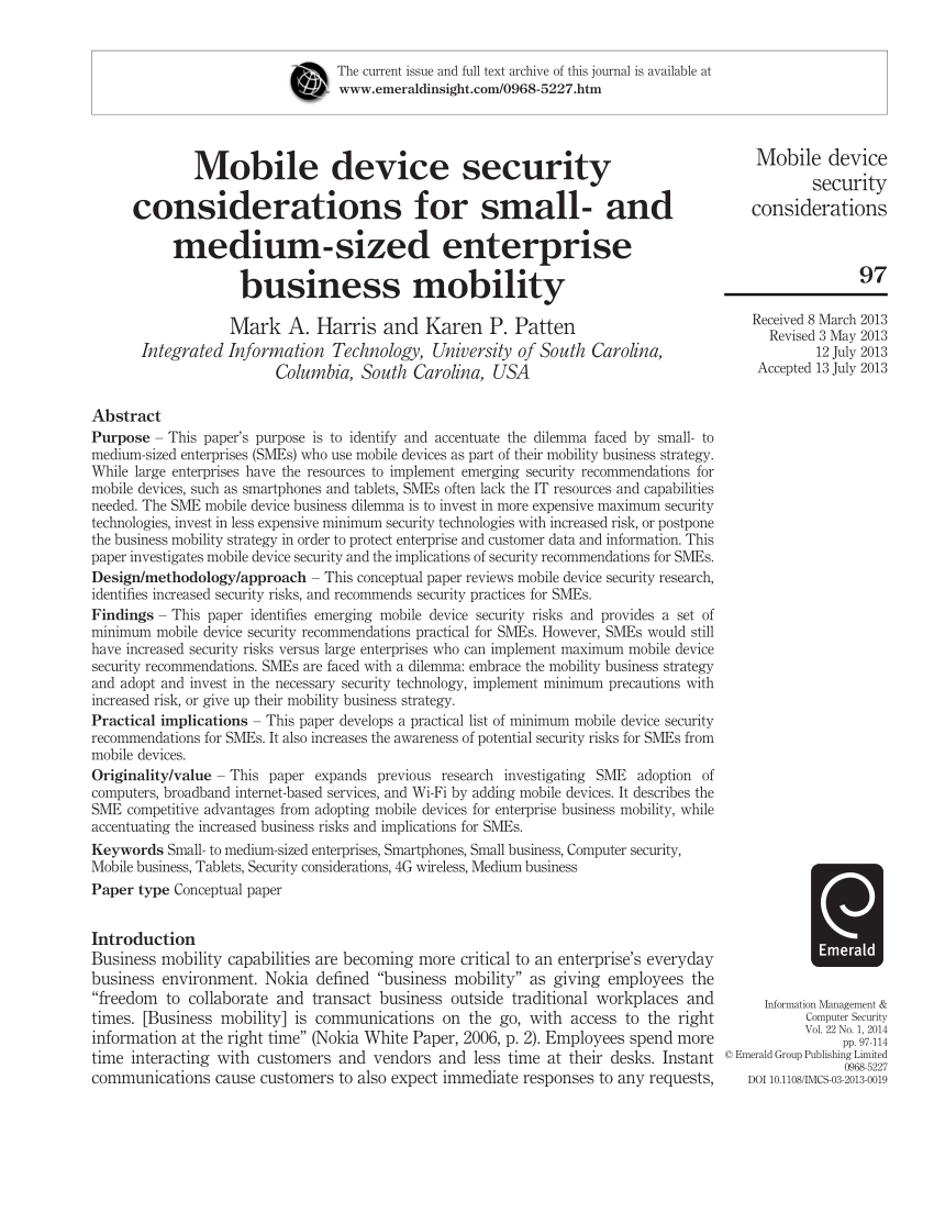 research paper on mobile device security
