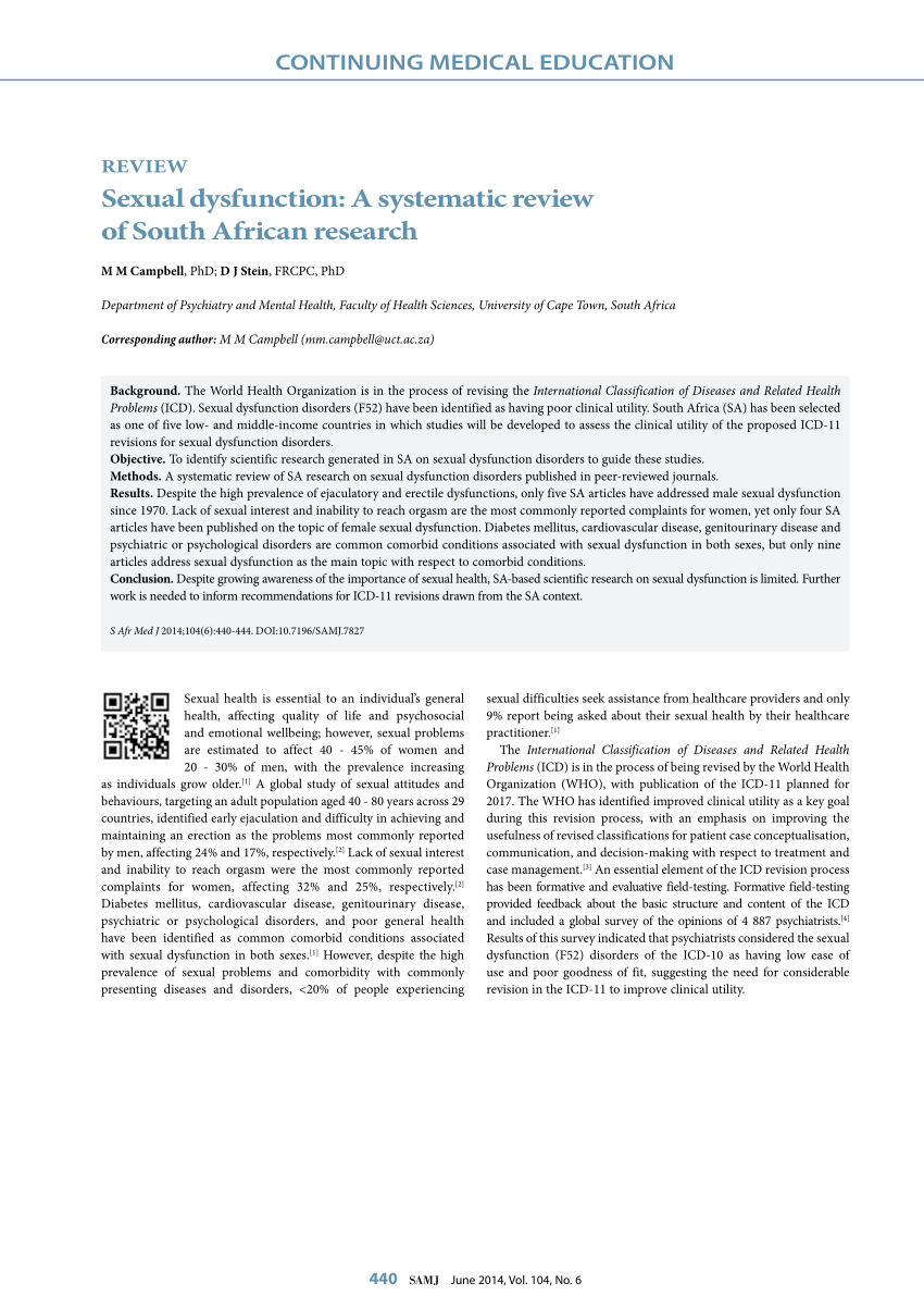 PDF Sexual dysfunction A systematic review of South African research