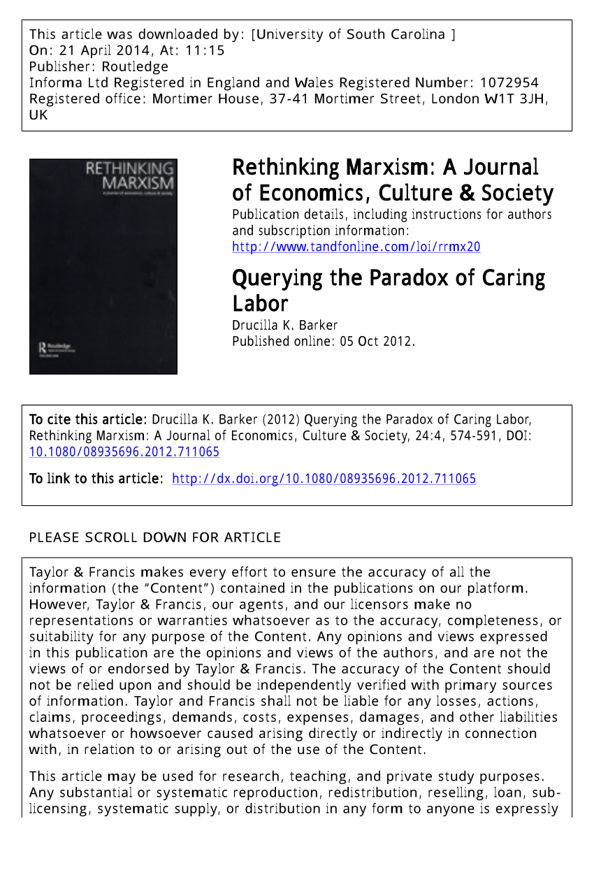 PDF Querying the Paradox of Caring Labor