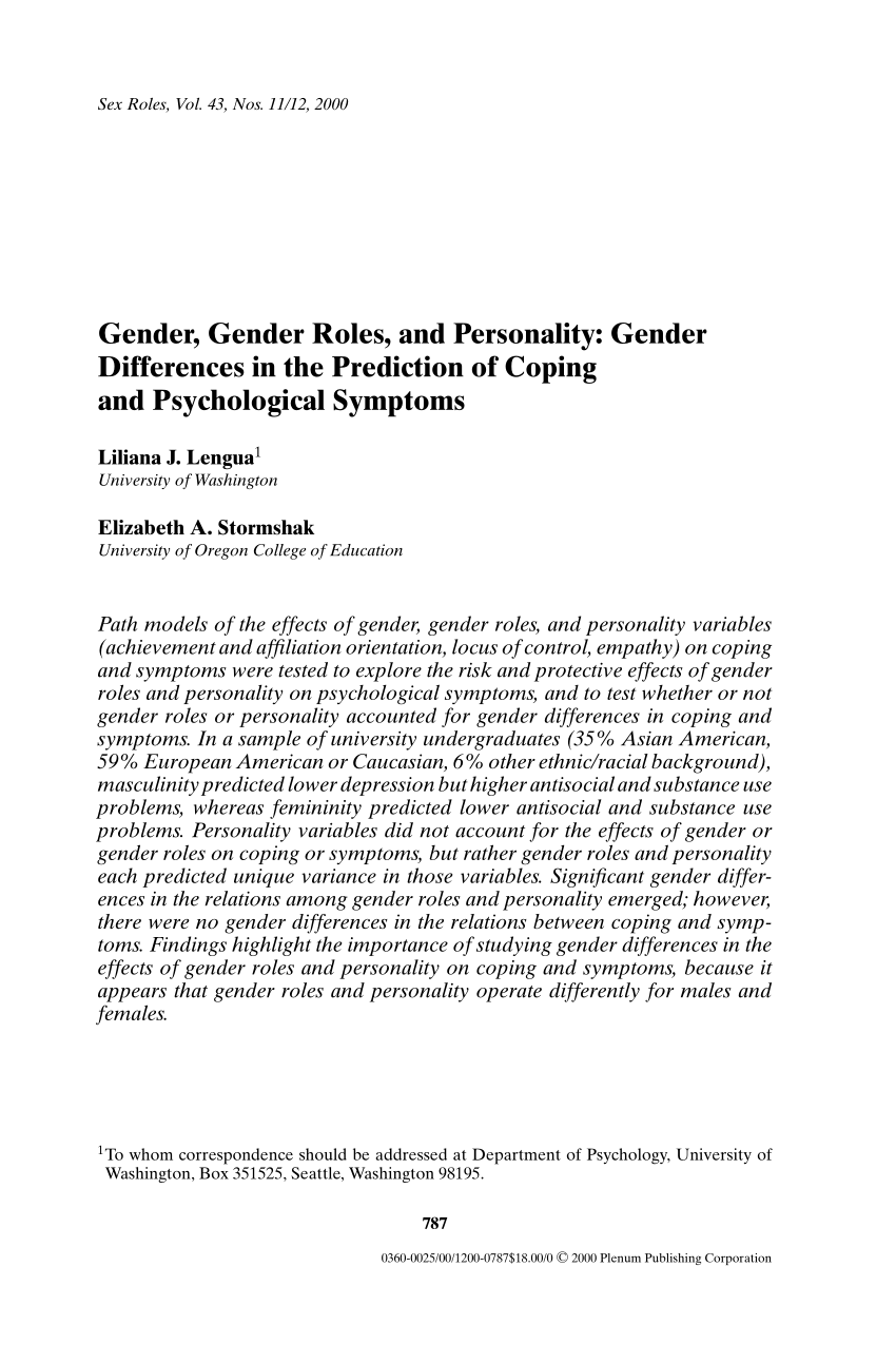 PDF) Gender, Gender Roles, and Personality: Gender Differences in the  Prediction of Coping and Psychological Symptoms