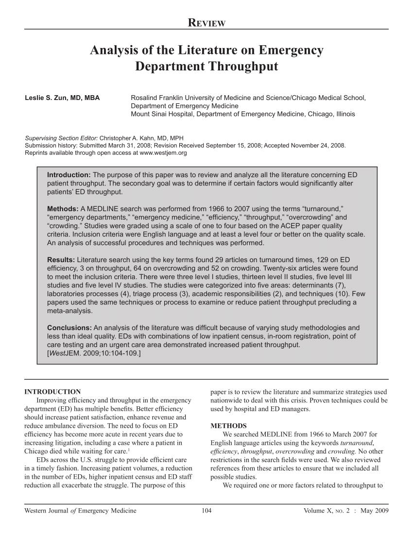 Pdf Analysis Of The Literature On Emergency Department