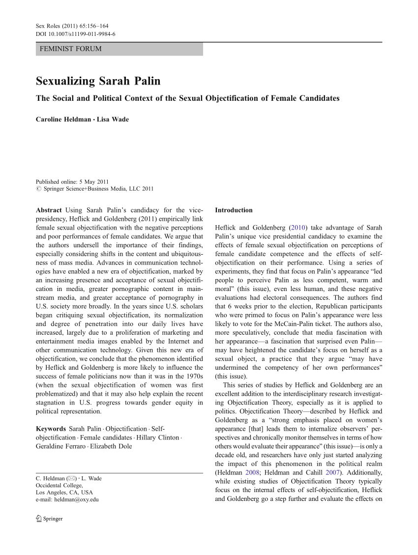 PDF) Sexualizing Sarah Palin The Social and Political Context of the Sexual Objectification of Female Candidates