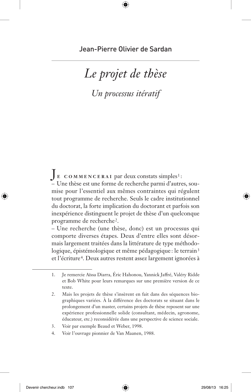 (PDF) Le projet de thèse. Un processus itératif