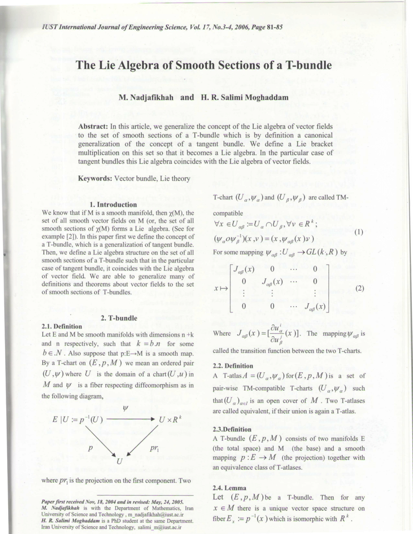 Pdf The Lie Algebra Of Smooth Sections Of A T Bundle