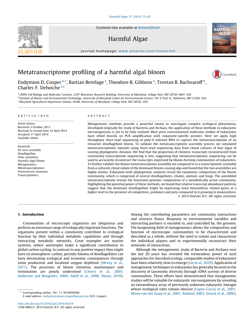 PDF) Metatranscriptome profiling of a harmful algal bloom