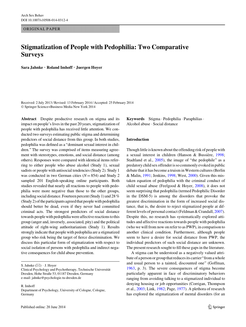 PDF) Stigmatization of People with Pedophilia: Two Comparative Surveys