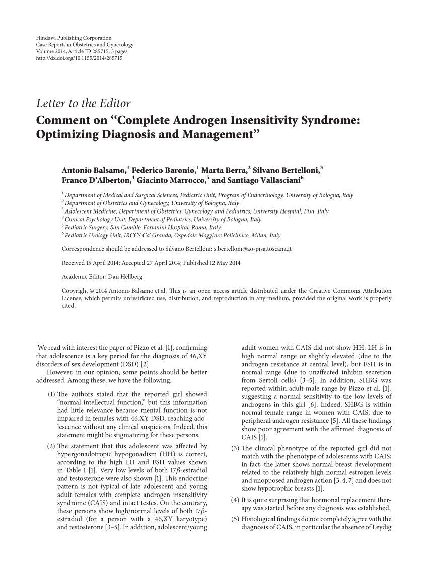Pdf Comment On “complete Androgen Insensitivity Syndrome Optimizing Diagnosis And Management” 