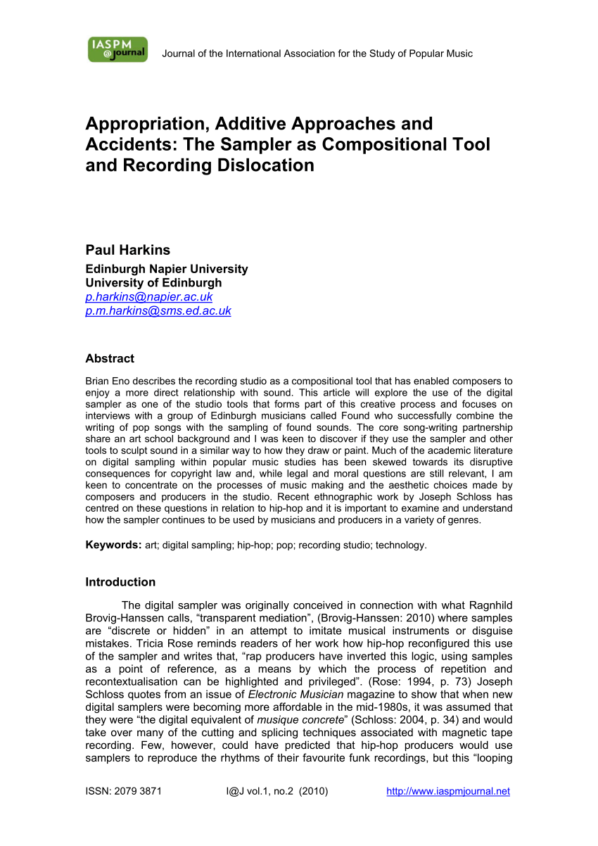 PDF) Appropriation, Additive Approaches and Accidents: The Sampler as  Compositional Tool and Recording Dislocation