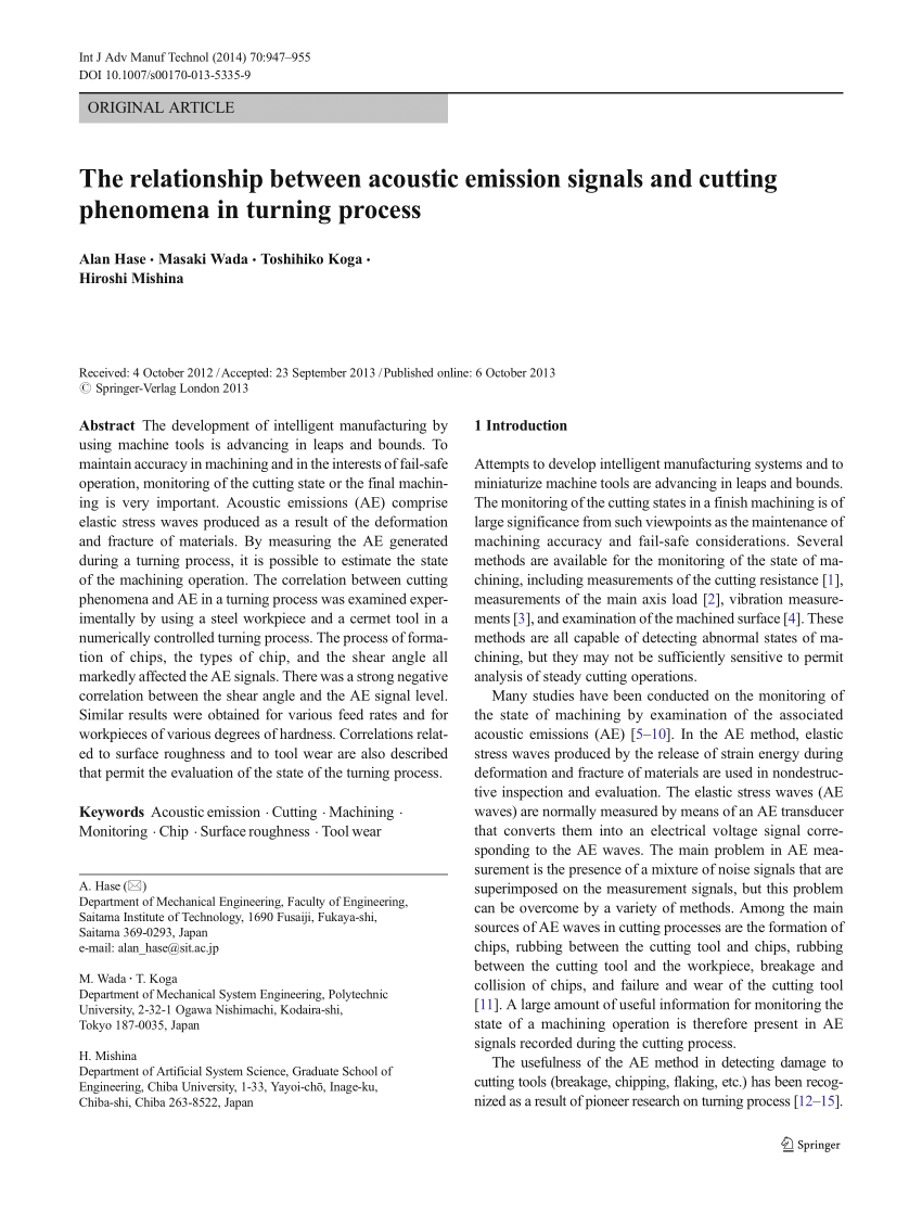 Pdf The Relationship Between Acoustic Emission Signals And Cutting Phenomena In Turning Process