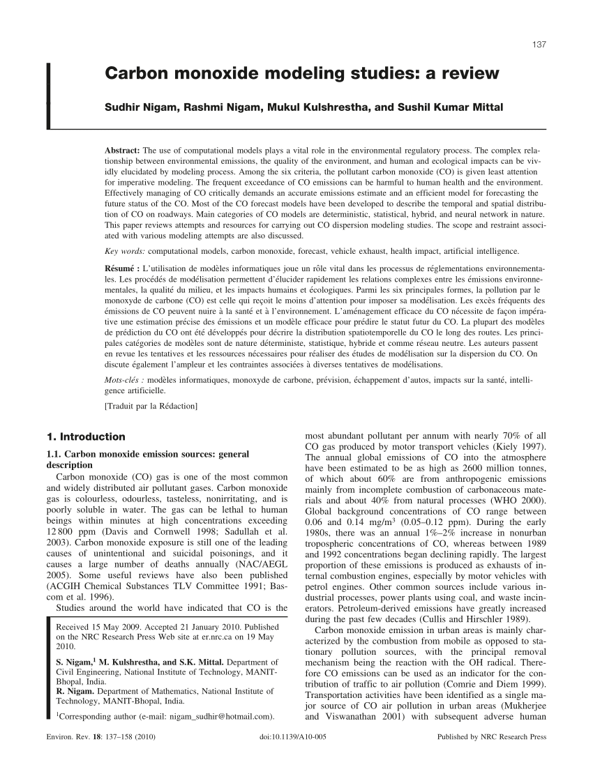 PDF) Carbon monoxide modeling studies: A review