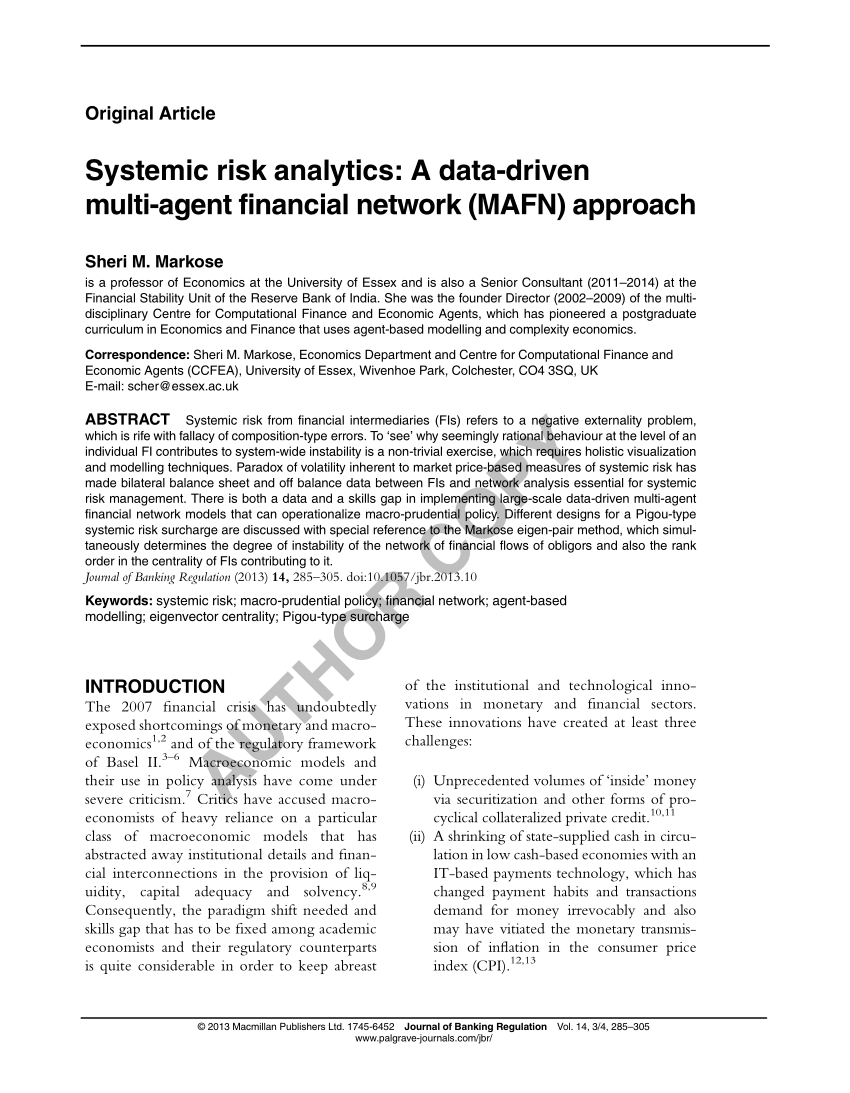 PDF) Systemic risk analytics: A data-driven multi-agent financial network  (MAFN) approach