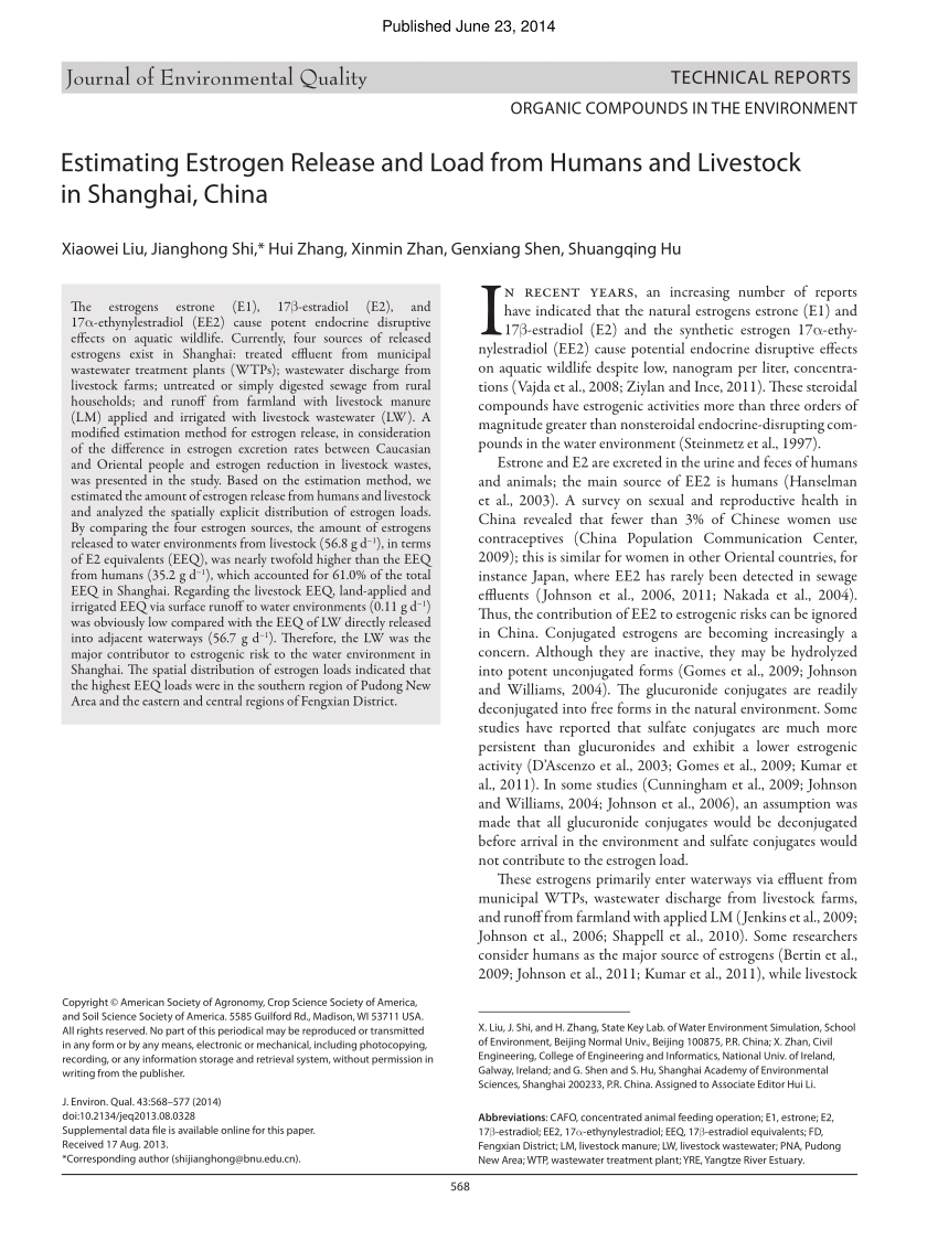 Pdf Estimating Estrogen Release And Load From Humans And - 