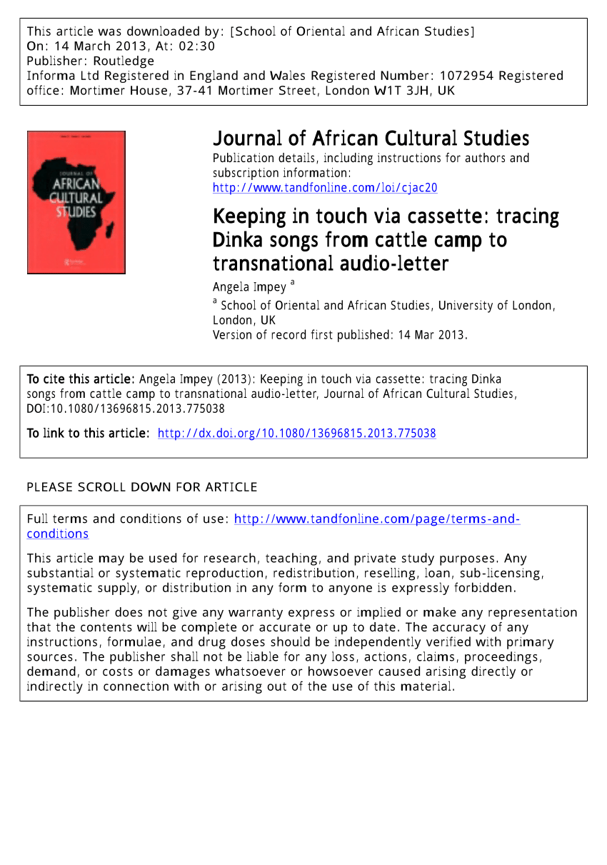 PDF) Keeping in touch via cassette: Tracing Dinka songs from